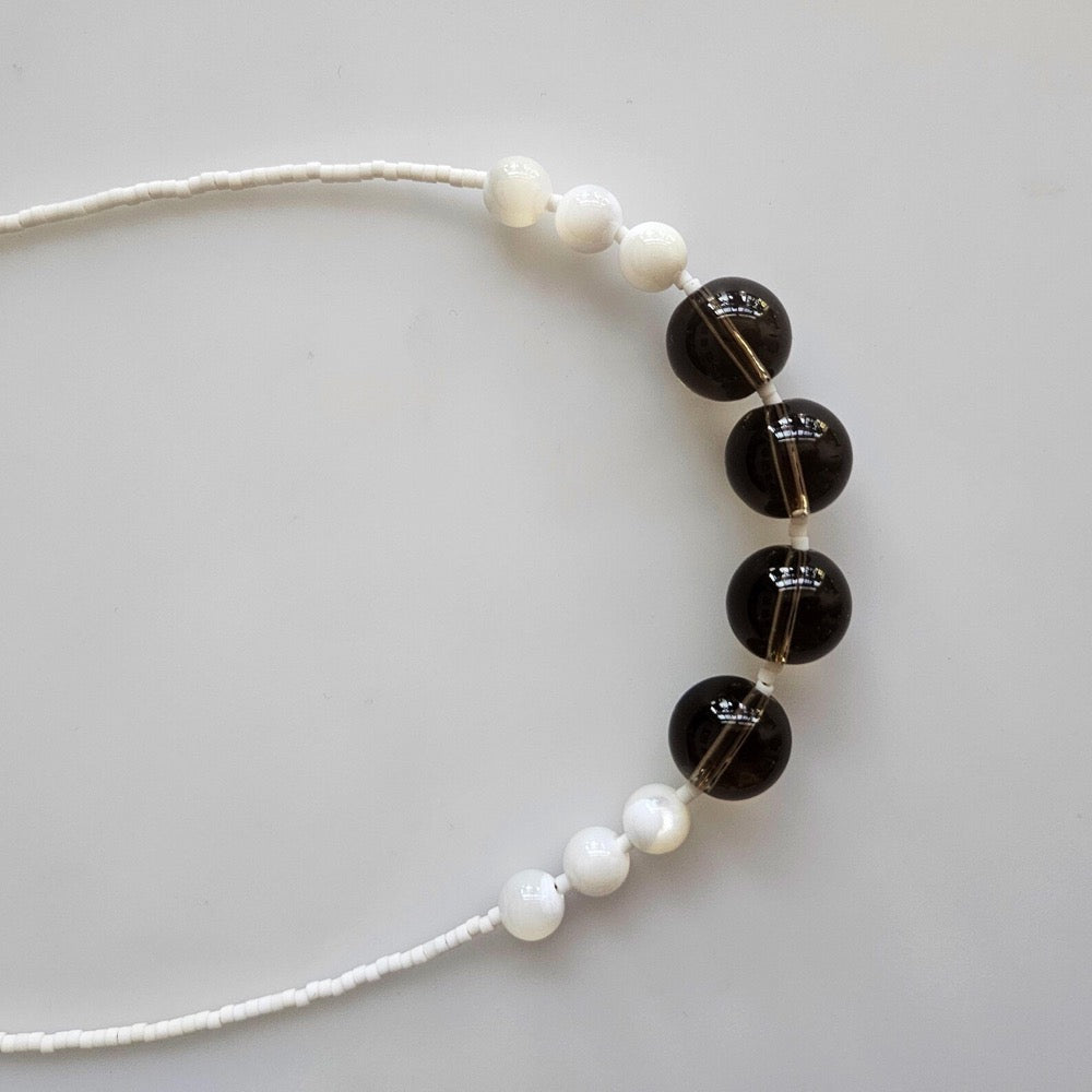 beaded necklace, white necklace, short necklace, brown necklace, glass necklace