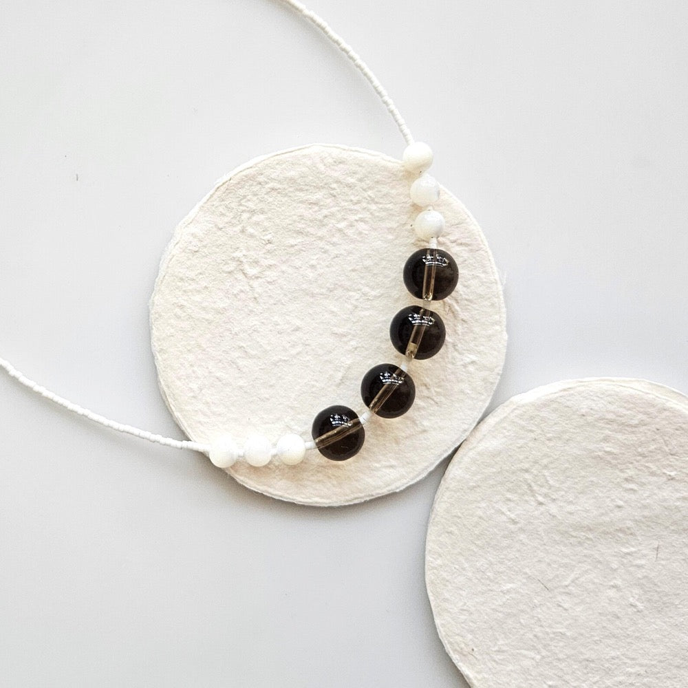 beaded necklace, white necklace, short necklace, brown necklace, glass necklace