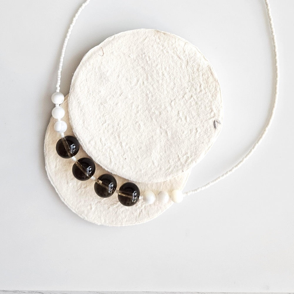 beaded necklace, white necklace, short necklace, brown necklace, glass necklace
