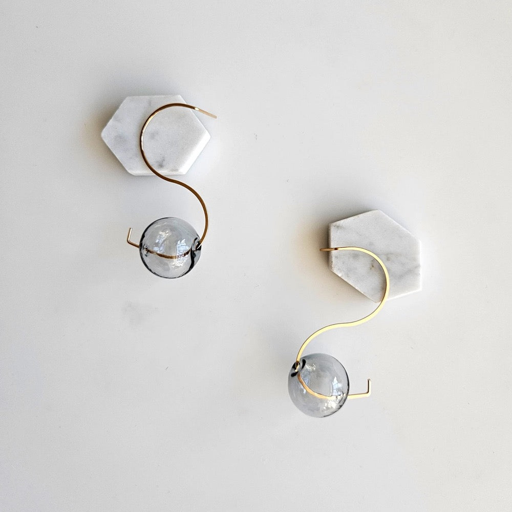 glass earrings, gold earrings, modern jewelry, wedding jewelry, spiral gold earrings, wave gold earrings