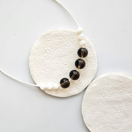 beaded necklace, white necklace, short necklace, brown necklace, glass necklace